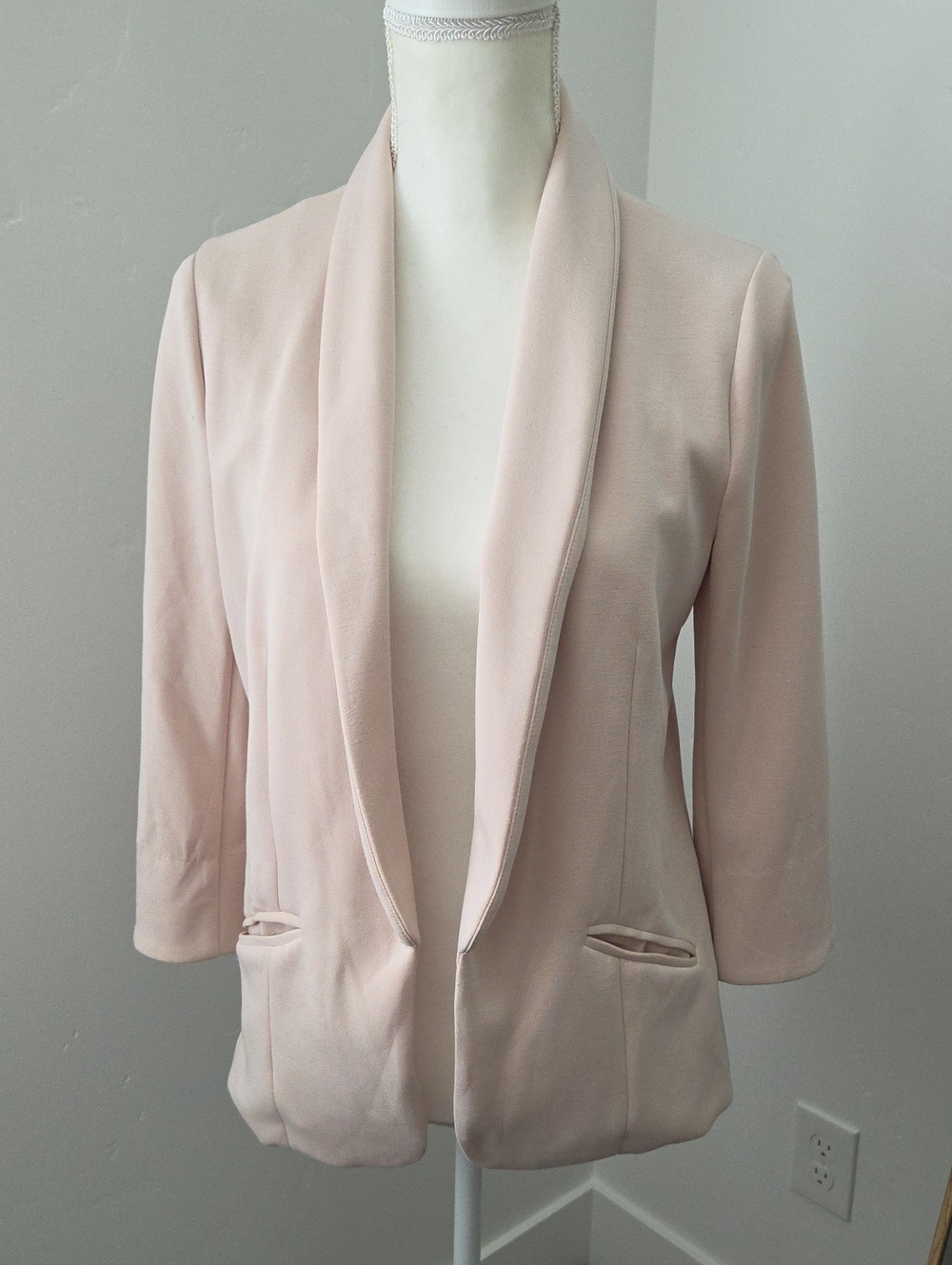 Skies Are Blue Powder Blush Open-Front Shawl Collar Blazer